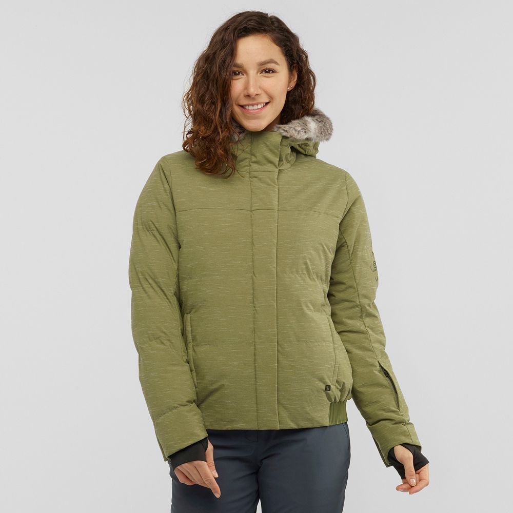 SALOMON SNUGGLY WARM W Philippines - Women's Ski Jackets - Olive Green | 047356-UHC